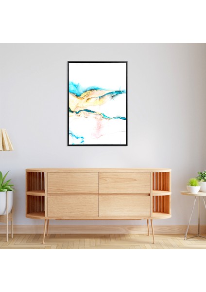 Siyah Ahşap Çerçeveli Soyut Kanvas Tablo Mavi-Sarı 50X3X70 Cm. modelleri