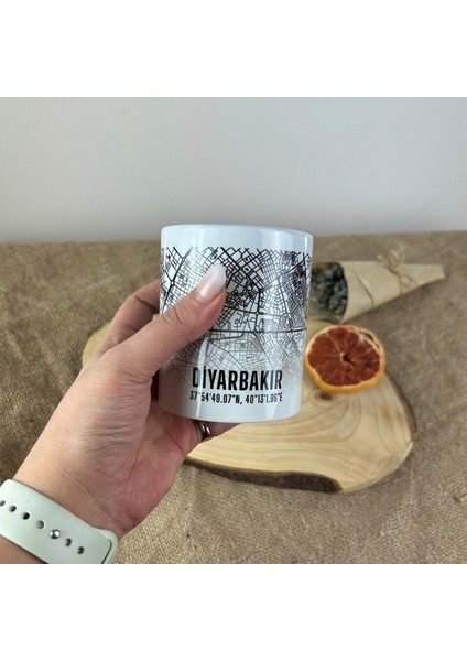 Diyarbakır Şehir Haritası Baskılı Porselen Kupa Bardak