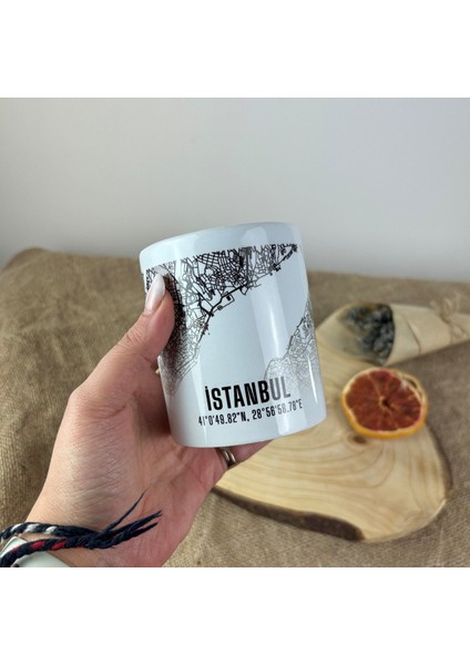 Istanbul Şehir Haritası Baskılı Porselen Kupa Bardak