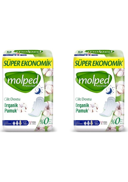 Pure & Soft Hijyenik Ped Süper Ekonomik Gece 16'Lı 2x16