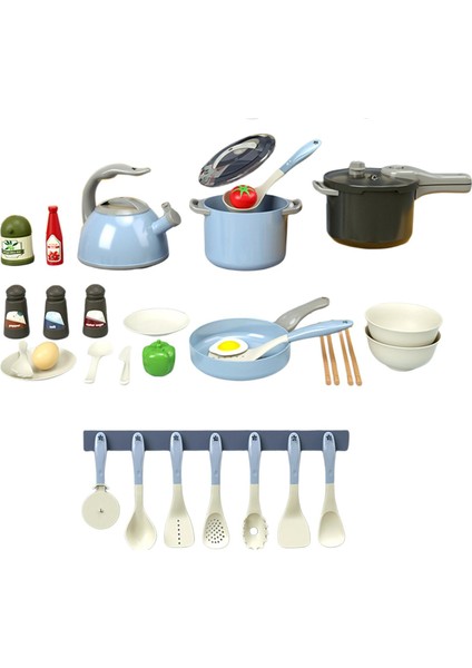 Çocuklar Mutfak Rolü Play Play Mini Muteserler ve Çocuklar Için Pişirme Aracı 32PCS 32PCS Mavi (Yurt Dışından)