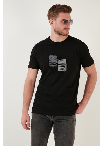 Baskılı Bisiklet Yaka Pamuk Slim Fit T Shirt Erkek T Shirt 646B3950