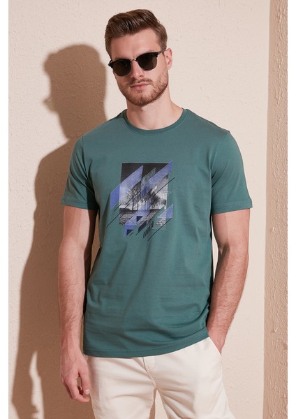 Baskılı Pamuk Bisiklet Yaka Slim Fit T Shirt Erkek T Shirt 646B3890 fiyatları