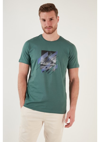 Baskılı Pamuk Bisiklet Yaka Slim Fit T Shirt Erkek T Shirt 646B3890 modelleri