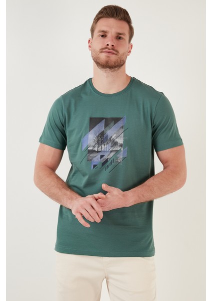 Baskılı Pamuk Bisiklet Yaka Slim Fit T Shirt Erkek T Shirt 646B3890 fırsatları