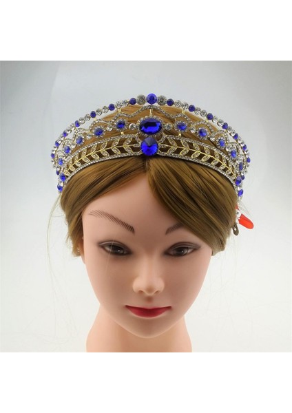 Gelin Mücevher Seti Crystal Tiara Head Band Küpe Düğün Aksesuar - Mavi (Yurt Dışından)