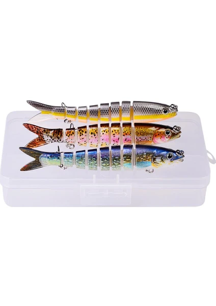 3 Adet 8 Eklemli 3D Oynak Rapala Sahte Balık Yem Seti Tatlı ve Tuzlu Su Uyumlu Wobblers Swimbait