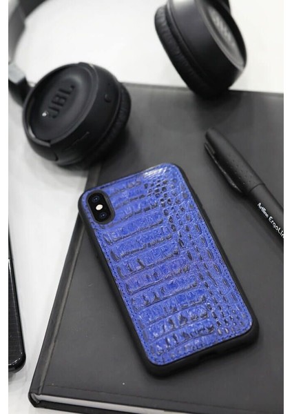 Lacivert Timsah Baskı Deri iPhone x / Xs Kılıfı
