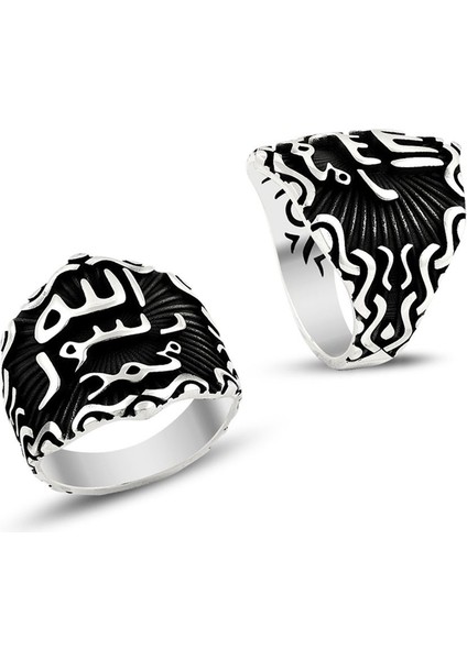 925 Ayar Gümüş Mührü Şerif Motifli Desenli Taşsız Erkek Yüzük