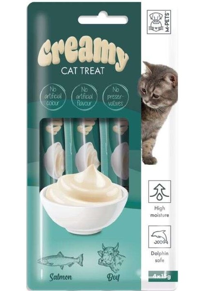 Creamy somon Balığı Sığır Ek Besin ve Kedi Ödülü 4X15 gr