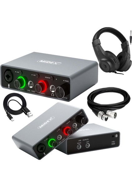 GLX-700GR-H Üst Segment USB Stüdyo Ses Kartı 2 Giriş 2 Çıkış 24BIT/192KHZ (Kulaklık ve Kablo Dahil)