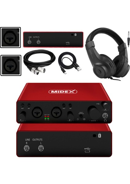 GLX-800RD-H Üst Segment USB Stüdyo Ses Kartı 2 Giriş 2 Çıkış 24BIT/192KHZ (Kulaklık Kablo Dahil)