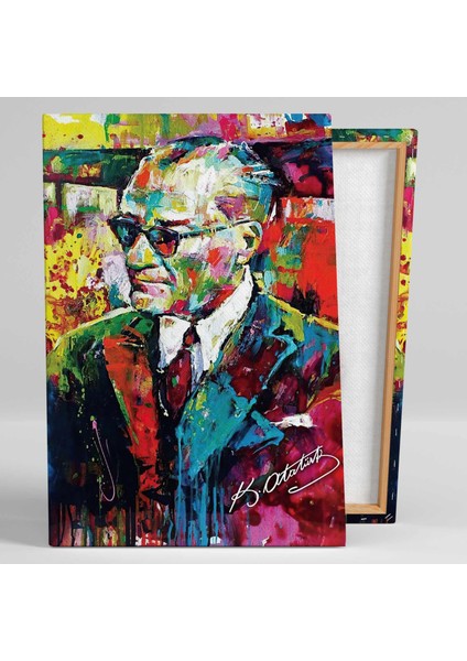Yağlı Boya Efektli Mustafa Kemal Atatürk Portresi Karizma Gözlük Soyut Kanvas Tablo fiyatları