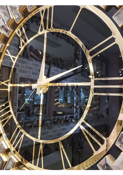 Güneş Gold Black Model Altın Siyah Renk 85 Cm Dekoratif Aynalı Duvar Saati