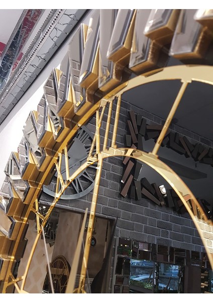 Güneş Gold Black Model Altın Siyah Renk 85 Cm Dekoratif Aynalı Duvar Saati