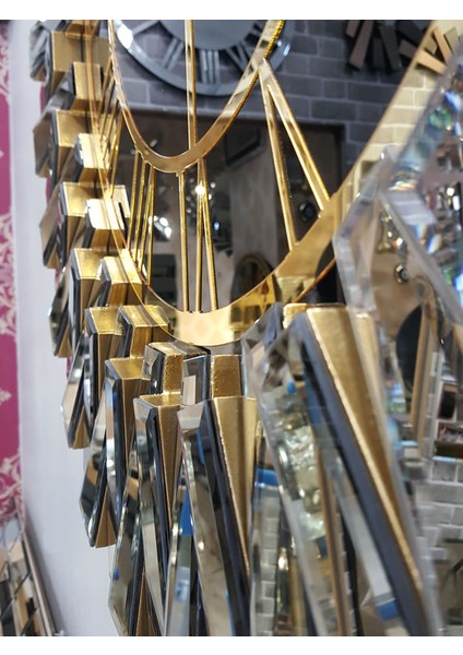Güneş Gold Black Model Altın Siyah Renk 85 Cm Dekoratif Aynalı Duvar Saati