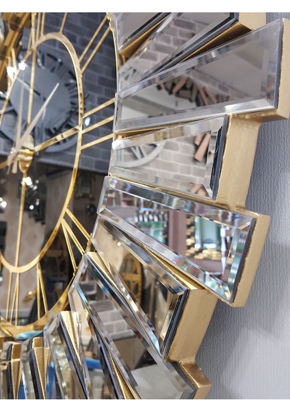Güneş Gold Black Model Altın Siyah Renk 85 Cm Dekoratif Aynalı Duvar Saati