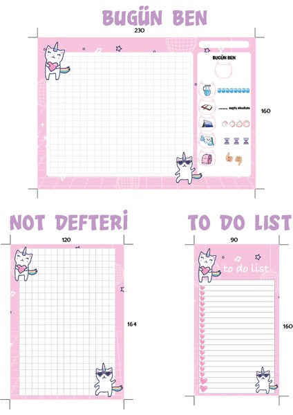 E-Olur Bugün Ben Sorumluluklarım Defteri - Not Defteri - To Do List - Cat Unicorn Desenli Üstten Tutkallı