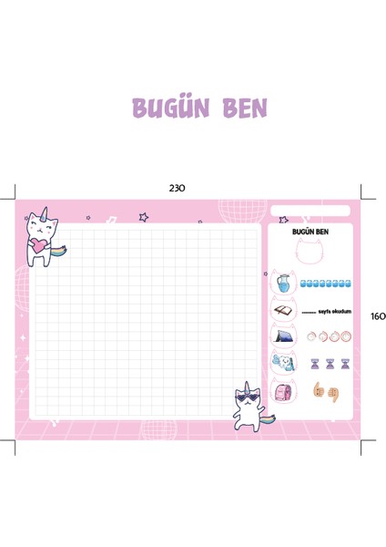 E-Olur Bugün Ben Sorumluluklarım Defteri - Not Defteri - To Do List - Cat Unicorn Desenli Üstten Tutkallı modelleri