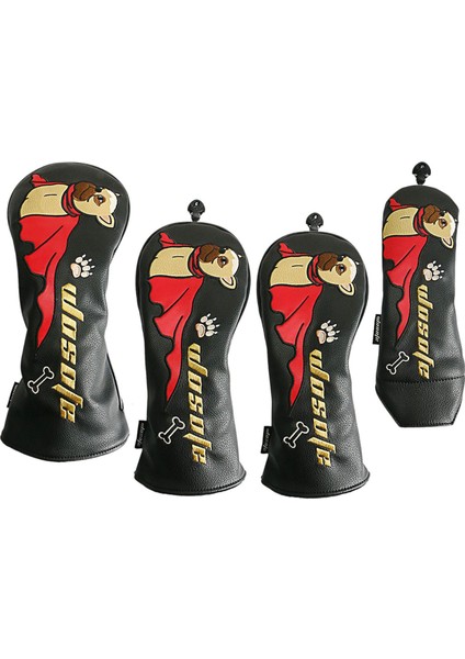 4pcs Pu Golf Kafa Kapakları Golf Kulüpleri Golf Ahşap Headcover Erkekler Kadın Köpek Siyah (Yurt Dışından) modelleri