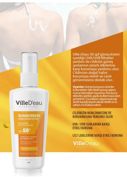 Leke Karşıtı Yüksek Korumalı SPF50+ Yüz ve Vücut Yaz ve Kış Güneş Kremi 125 ml Suncreen Versatile Protection