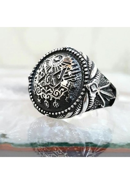925 Ayar Gümüş Osmanlı Devlet Armalı Erkek Yüzük