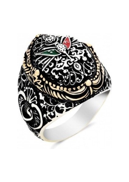 925 Ayar Gümüş Osmanlı Devleti Armalı Vav Model Erkek Yüzük