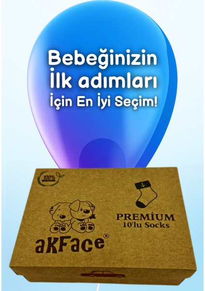 Organik 10'lu Premium Renkler Kutulu Yıkanmış Erkek Yeni Doğan ve Bebek Çorabı 0-2 Yaş