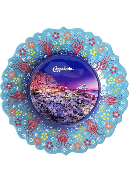 Dekoratif Kabartmalı, El Boyaması , Kapadokya Resim Baskılı 25 cm Tabak