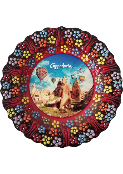 Dekoratif Kabartmalı, El Boyaması , Kapadokya Resim Baskılı 25 cm Tabak