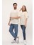 Kadın Erkek Açık Ekru Oversize Bol Kalıp Basic T-Shirt 3