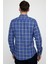 Slim Fit Uzun Kol Düğmeli Yaka Pamuklu Ekose Spor Erkek Sax Mavi Gömlek 4