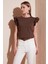 Pamuklu Kolları Fırfırlı Slim Fit Bisiklet Yaka T Shirt Bayan T Shirt 5864500 2