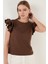 Pamuklu Kolları Fırfırlı Slim Fit Bisiklet Yaka T Shirt Bayan T Shirt 5864500 3