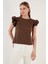 Pamuklu Kolları Fırfırlı Slim Fit Bisiklet Yaka T Shirt Bayan T Shirt 5864500 4