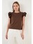 Pamuklu Kolları Fırfırlı Slim Fit Bisiklet Yaka T Shirt Bayan T Shirt 5864500 5
