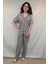 -2443-BAYAN Kısa Kollu Önden Açık Pijama Takımı-Beyaz Çizgili 1