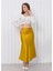 Kadın Beli Lastikli Midi Boy Saten Etek Hardal 2