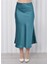 Kadın Beli Lastikli Midi Boy Saten Etek Petrol Mavisi 4