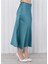 Kadın Beli Lastikli Midi Boy Saten Etek Petrol Mavisi 5