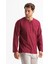 Büyük Beden Şile Bezi Uzun Kol Zımbalı Erkek Yazlık Tshirt Koyu Bordo 3068 3