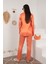Saten Kumaş Beli Lastikli Kadın Pantolon-Oranj 3