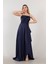 Lacivert Yırtmaç Detaylı Saten Abiye Elbise 4522348.02 3