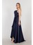 Lacivert Yırtmaç Detaylı Saten Abiye Elbise 4522348.02 5