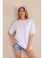 Beyaz Bisiklet Yaka Kadın Oversize T-Shirt MW5784 1