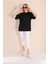 Siyah Bisiklet Yaka Kadın Oversize T-Shirt MW5784 1