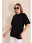 Siyah Bisiklet Yaka Kadın Oversize T-Shirt MW5784 3