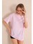 Toz Pembe Bisiklet Yaka Kadın Oversize T-Shirt MW5784 1