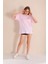 Toz Pembe Bisiklet Yaka Kadın Oversize T-Shirt MW5784 2