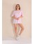 Toz Pembe Bisiklet Yaka Kadın Oversize T-Shirt MW5784 3